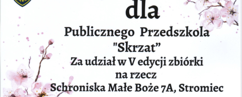 Podziękowanie za udział w akcji dla schroniska 
