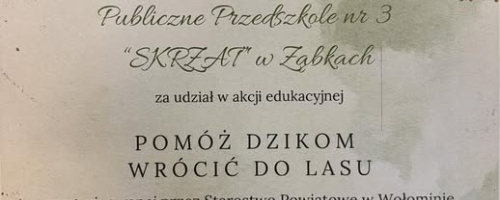 Podziękowanie za udział w akcji edukacyjnej